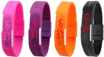 NS18 Silicone Led Magnet Band Combo of 4 Pink, Purple, Orange And Black Digital Watch  - For Boys & Girls   Watches  (NS18)
