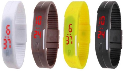 NS18 Silicone Led Magnet Band Combo of 4 White, Brown, Yellow And Black Digital Watch  - For Boys & Girls   Watches  (NS18)