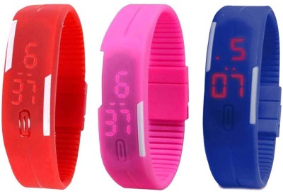 NS18 Silicone Led Magnet Band Combo of 3 Red, Pink And Blue Digital Watch  - For Boys & Girls   Watches  (NS18)