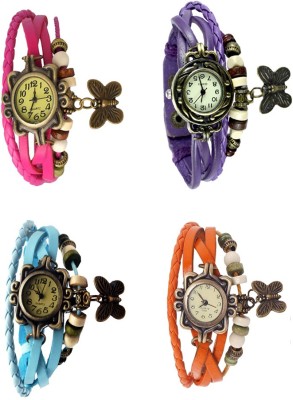 NS18 Vintage Butterfly Rakhi Combo of 4 Pink, Sky Blue, Purple And Orange Analog Watch  - For Women   Watches  (NS18)
