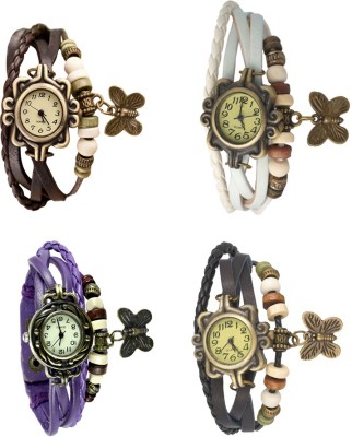 NS18 Vintage Butterfly Rakhi Combo of 4 Brown, Purple, White And Black Analog Watch  - For Women   Watches  (NS18)