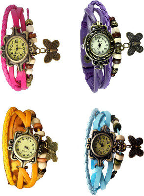 

Kissu Vintage Rakhi Combo of 4 Pink, Yellow, Purple And Sky Blue Watch - For Women