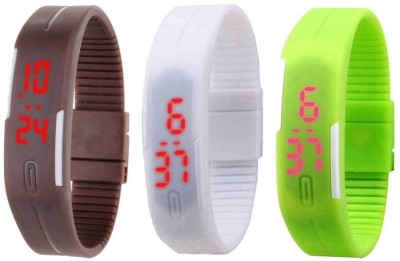 NS18 Silicone Led Magnet Band Combo of 3 Brown, White And Green Digital Watch  - For Boys & Girls   Watches  (NS18)