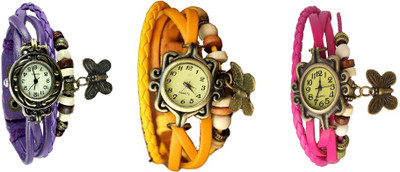 

Kissu Vintage Rakhi Watch Combo of 3 Purple, Yellow And Pink Watch - For Women
