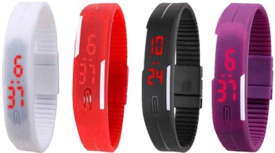 NS18 Silicone Led Magnet Band Watch Combo of 4 White, Red, Black And Purple Digital Watch  - For Couple   Watches  (NS18)