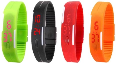 NS18 Silicone Led Magnet Band Combo of 4 Green, Black, Red And Orange Digital Watch  - For Boys & Girls   Watches  (NS18)
