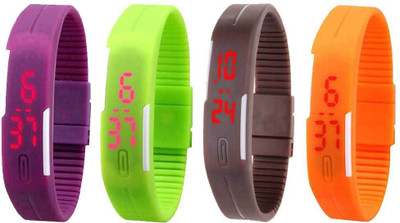

NS18 Silicone Led Magnet Band Combo of 4 Purple, Green, Brown And Orange Watch - For Boys & Girls