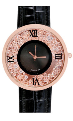 

Zillion Round Black Dial Sprinkled Moving Diamond Watch - For Women