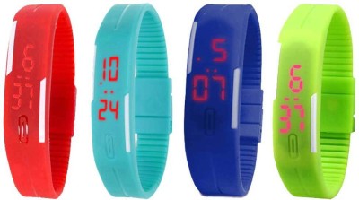 NS18 Silicone Led Magnet Band Combo of 4 Red, Sky Blue, Blue And Green Digital Watch  - For Boys & Girls   Watches  (NS18)