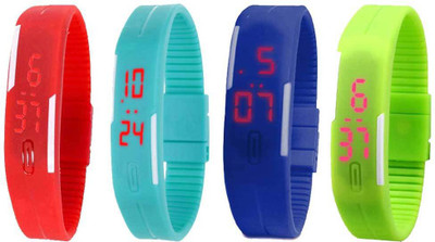 Kissu Led Magnet Band Combo of 4 Red, Sky Blue, Blue And Green Watch - For Men & Women