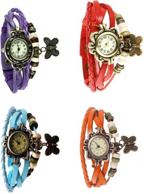 NS18 Vintage Butterfly Rakhi Combo of 4 Purple, Sky Blue, Red And Orange Analog Watch  - For Women   Watches  (NS18)