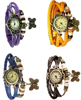 NS18 Vintage Butterfly Rakhi Combo of 4 Purple, Blue, Yellow And Brown Analog Watch  - For Women   Watches  (NS18)