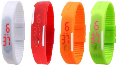 NS18 Silicone Led Magnet Band Combo of 4 White, Red, Orange And Green Digital Watch  - For Boys & Girls   Watches  (NS18)