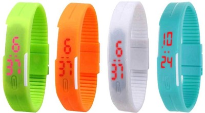 NS18 Silicone Led Magnet Band Watch Combo of 4 Green, Orange, White And Sky Blue Digital Watch  - For Couple   Watches  (NS18)