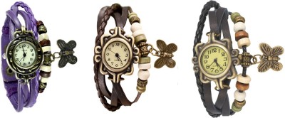 NS18 Vintage Butterfly Rakhi Watch Combo of 3 Purple, Brown And Black Analog Watch  - For Women   Watches  (NS18)