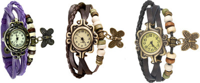 NS18 Vintage Butterfly Rakhi Watch Combo of 3 Purple, Brown And Black Analog Watch  - For Women   Watches  (NS18)