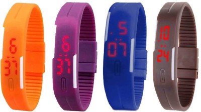 NS18 Silicone Led Magnet Band Combo of 4 Orange, Purple, Blue And Brown Digital Watch  - For Boys & Girls   Watches  (NS18)