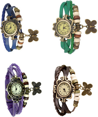 

Kissu Vintage Rakhi Combo of 4 Blue, Purple, Green And Brown Watch - For Women