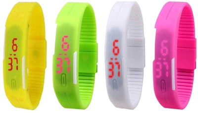 NS18 Silicone Led Magnet Band Watch Combo of 4 Yellow, Green, White And Pink Digital Watch  - For Couple   Watches  (NS18)