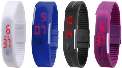 NS18 Silicone Led Magnet Band Watch Combo of 4 White, Blue, Black And Purple Digital Watch  - For Couple   Watches  (NS18)