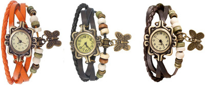 

Kissu Vintage Rakhi Watch Combo of 3 Orange, Black And Brown Watch - For Women