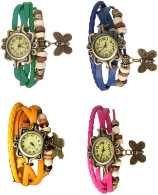 NS18 Vintage Butterfly Rakhi Combo of 4 Green, Yellow, Blue And Pink Analog Watch  - For Women   Watches  (NS18)
