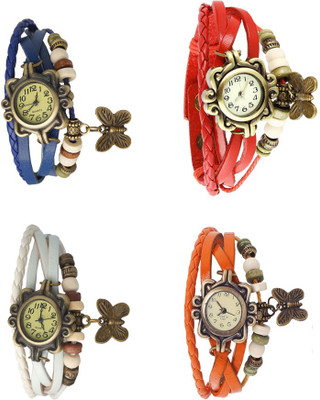 

Kissu Vintage Rakhi Combo of 4 Blue, White, Red And Orange Watch - For Women