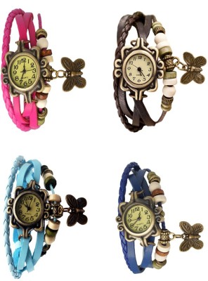 NS18 Vintage Butterfly Rakhi Combo of 4 Pink, Sky Blue, Brown And Blue Analog Watch  - For Women   Watches  (NS18)