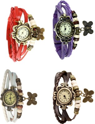 NS18 Vintage Butterfly Rakhi Combo of 4 Red, White, Purple And Brown Analog Watch  - For Women   Watches  (NS18)