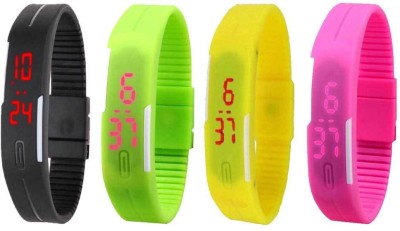 NS18 Silicone Led Magnet Band Watch Combo of 4 Black, Green, Yellow And Pink Watch  - For Couple   Watches  (NS18)