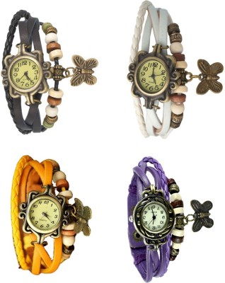 NS18 Vintage Butterfly Rakhi Combo of 4 Black, Yellow, White And Purple Analog Watch  - For Women   Watches  (NS18)