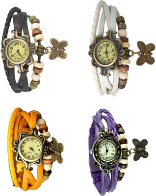 NS18 Vintage Butterfly Rakhi Combo of 4 Black, Yellow, White And Purple Analog Watch  - For Women   Watches  (NS18)