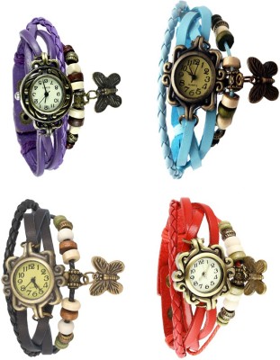 NS18 Vintage Butterfly Rakhi Combo of 4 Purple, Black, Sky Blue And Red Analog Watch  - For Women   Watches  (NS18)