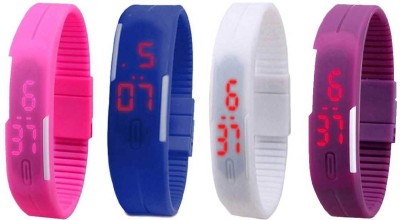NS18 Silicone Led Magnet Band Watch Combo of 4 Pink, Blue, White And Purple Digital Watch  - For Couple   Watches  (NS18)