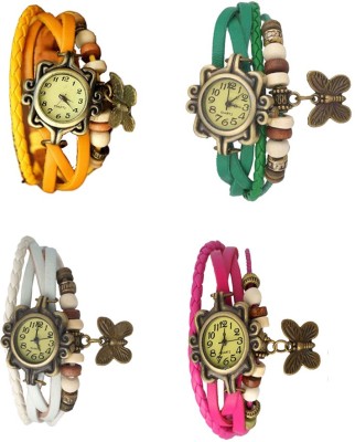 NS18 Vintage Butterfly Rakhi Combo of 4 Yellow, White, Green And Pink Analog Watch  - For Women   Watches  (NS18)