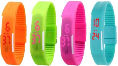 NS18 Silicone Led Magnet Band Watch Combo of 4 Orange, Green, Pink And Sky Blue Digital Watch  - For Couple   Watches  (NS18)
