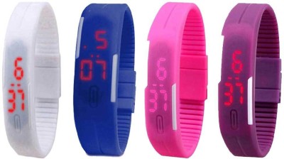 NS18 Silicone Led Magnet Band Watch Combo of 4 White, Blue, Pink And Purple Digital Watch  - For Couple   Watches  (NS18)