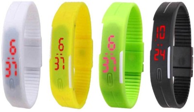 NS18 Silicone Led Magnet Band Combo of 4 White, Yellow, Green And Black Digital Watch  - For Boys & Girls   Watches  (NS18)