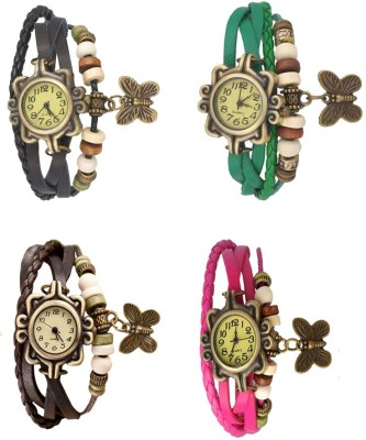 NS18 Vintage Butterfly Rakhi Combo of 4 Black, Brown, Green And Pink Analog Watch  - For Women   Watches  (NS18)
