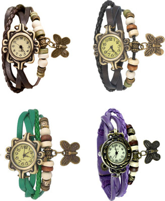 

Kissu Vintage Rakhi Combo of 4 Brown, Green, Black And Purple Watch - For Women