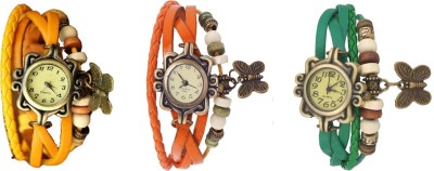 NS18 Vintage Butterfly Rakhi Watch Combo of 3 Yellow, Orange And Green Analog Watch  - For Women   Watches  (NS18)