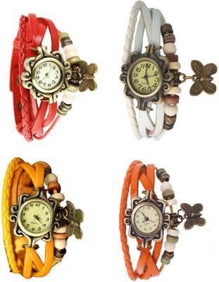 

Kissu Vintage Rakhi Combo of 4 Red, Yellow, White And Orange Watch - For Women