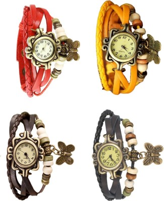 NS18 Vintage Butterfly Rakhi Combo of 4 Red, Brown, Yellow And Black Analog Watch  - For Women   Watches  (NS18)