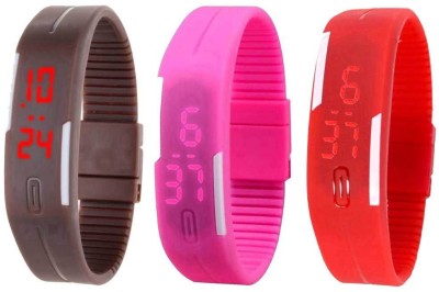 NS18 Silicone Led Magnet Band Combo of 3 Brown, Pink And Red Digital Watch  - For Boys & Girls   Watches  (NS18)