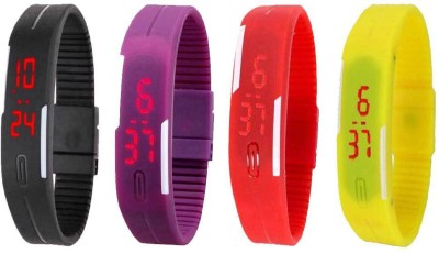 NS18 Silicone Led Magnet Band Combo of 4 Black, Purple, Red And Yellow Digital Watch  - For Boys & Girls   Watches  (NS18)