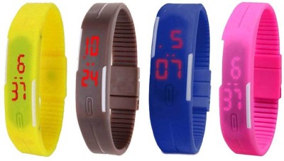NS18 Silicone Led Magnet Band Combo of 4 Yellow, Brown, Blue And Pink Digital Watch  - For Boys & Girls   Watches  (NS18)