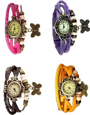 NS18 Vintage Butterfly Rakhi Combo of 4 Pink, Brown, Purple And Yellow Analog Watch  - For Women   Watches  (NS18)