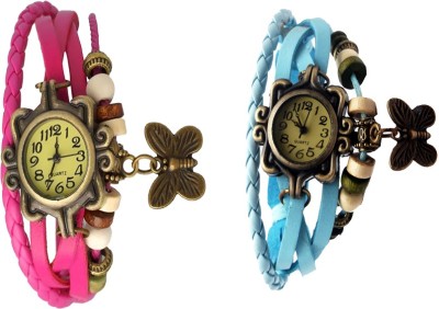 NS18 Vintage Butterfly Rakhi Watch Combo of 2 Pink And Sky Blue Watch  - For Women   Watches  (NS18)