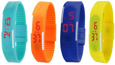 

NS18 Silicone Led Magnet Band Combo of 4 Sky Blue, Orange, Blue And Yellow Watch - For Boys & Girls