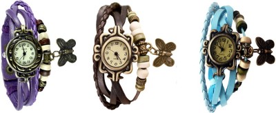 NS18 Vintage Butterfly Rakhi Watch Combo of 3 Purple, Brown And Sky Blue Analog Watch  - For Women   Watches  (NS18)